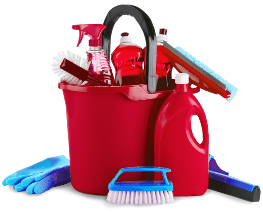 bucket of cleaning supplies